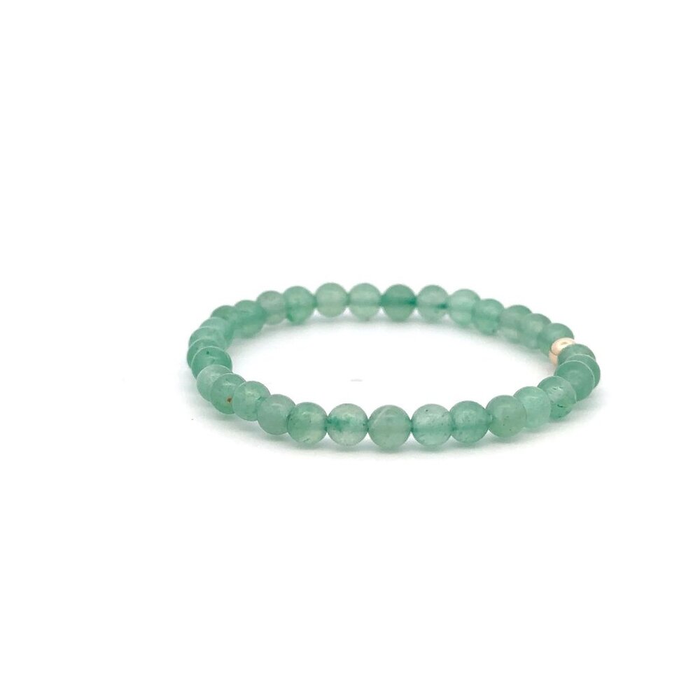 Aventurine Gemstone Beaded Stretch Bracelet with 14K Gold Accent Bead Handmade - Picture 5 of 6